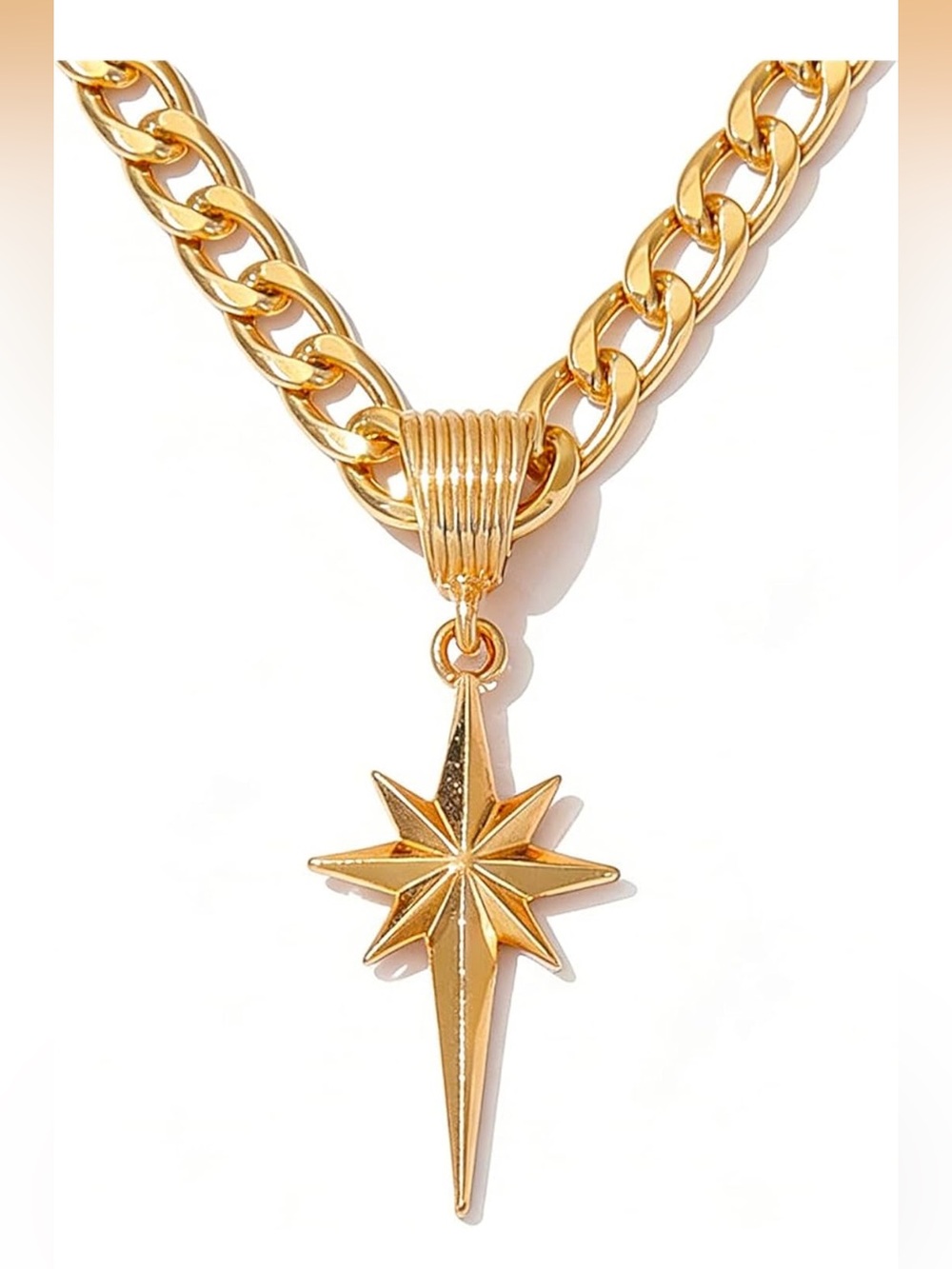 Anthropologie Gold Starburst Compass Pendant Chunky Chain Necklace - Picture 3 of 4